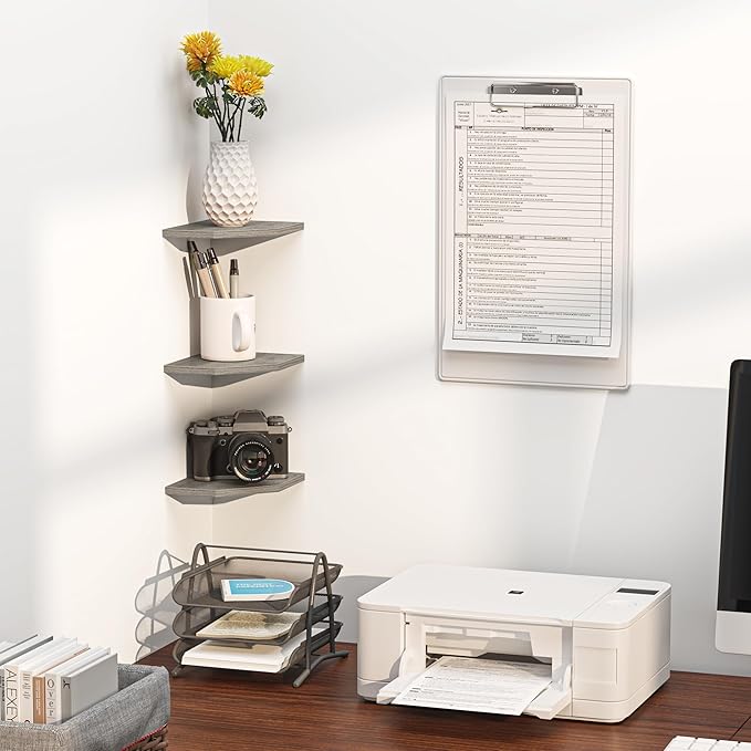 Corner Shelf Wall Mount, Floating Corner Shelves, Set of 3 Corner Wall Shelf Organizer, Rustic Wood Wall Storage Display Shelves for Living Room Bedroom Bathroom Kitchen, Rustic Grey-NeatNest