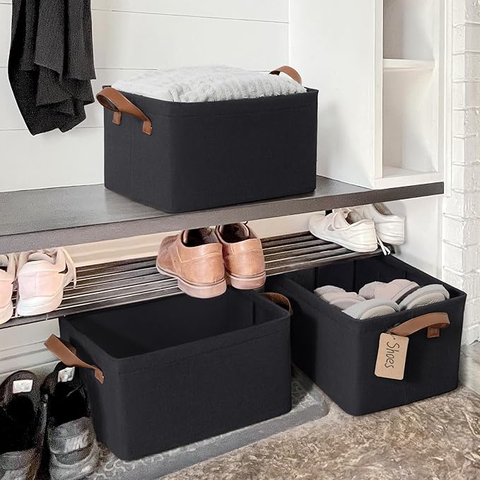 CHICVITA Large Storage Bins for Clothes and Toys, Black Fabric Bin for Living Room, 16 " L x 11" W x 9 " H, 2-Pack-NeatNest