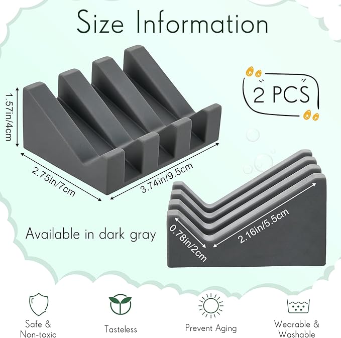Cunhill 2 Pieces Silicone Soap Dish Self Draining Soap Dish Shower Waterfall Bar Soap Holder Tray with Drain Soap Saver for Kitchen Bathroom Accessories (Dark Grey)-NeatNest