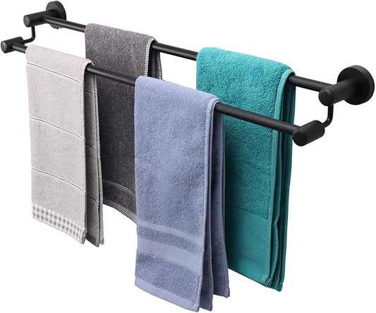 TocTen Double Bath Towel Bar - Thicken SUS304 Stainless Steel Towel Rack for Bathroom, Bathroom Accessories Double Towel Rod Heavy Duty Wall Mounted Towel Holder (Black, 30IN)