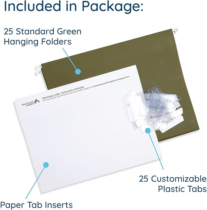 Blue Summit Supplies 25 Hanging File Folders, Reinforced Hanging Folders, Standard File Folders for Filing Cabinet, Letter Size, Green, 25 Pack-NeatNest