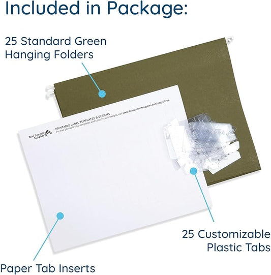 Blue Summit Supplies 25 Hanging File Folders, Reinforced Hanging Folders, Standard File Folders for Filing Cabinet, Letter Size, Green, 25 Pack-NeatNest