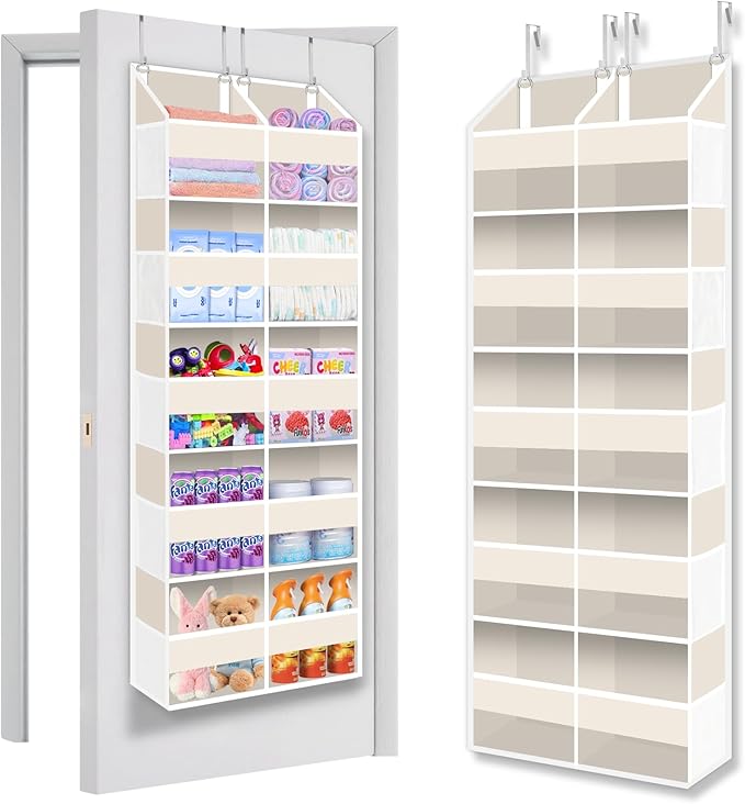 Heavy Duty Over The Door Organizer 5 Tier, Extra Large Behind Door Storage of 10 Compartments, 80 lb Weight Capacity, Hanging Hidden Doors Storage Organizer for Bathroom Closet Nursery Bedroom, Beige