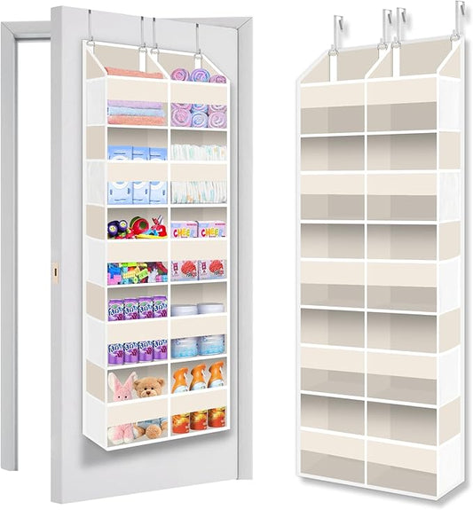 Heavy Duty Over The Door Organizer 5 Tier, Extra Large Behind Door Storage of 10 Compartments, 80 lb Weight Capacity, Hanging Hidden Doors Storage Organizer for Bathroom Closet Nursery Bedroom, Beige