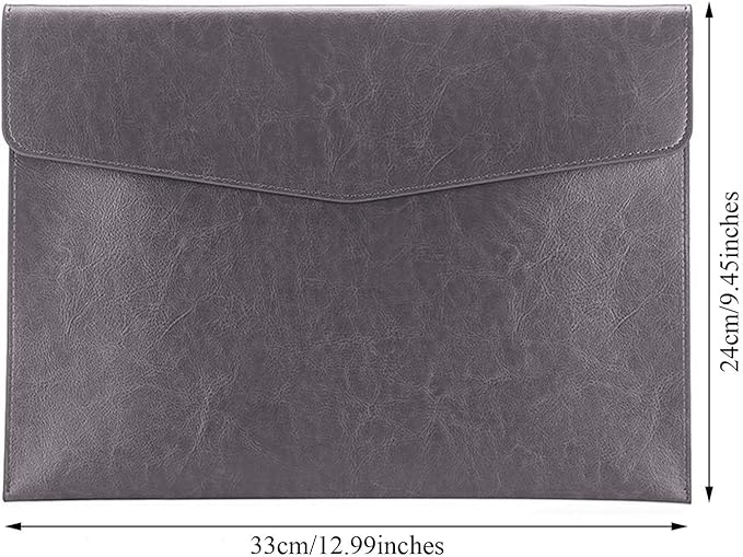 Enyuwlcm PU Leather A4 File Folder Document Holder Envelope Folder Case with Snap Closure for Receipt Contract Gray