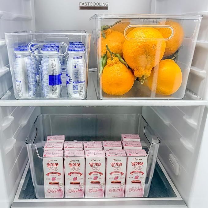 6 PCS Clear Plastic Storage Bins, 2-Sizes Stackable Storage Containers, Pantry Organizers and Storage with Handles, Perfect for Bathroom,Cabinet,Cupboard,Kitchen,Fridge,Closet Organization-NeatNest