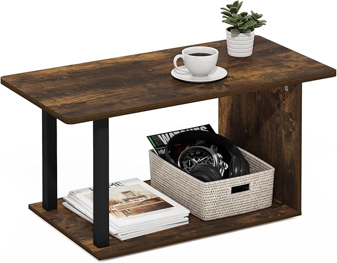 Furinno Basic Home Living Coffee Table, Amber Pine/Black-NeatNest