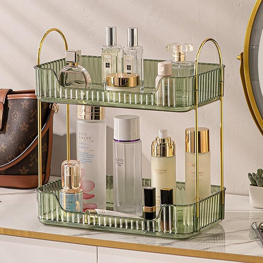 Aveniee Bathroom Counter Organizer, 2 Tier Perfume Skin Care Countertop Storage Shelf, Vanity Makeup Tray for Cosmetic Skincare Lotion,Green-NeatNest