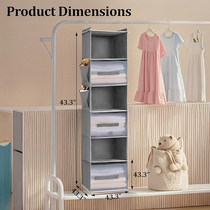 6-Tier Hanging Closet Organizer with 3 Drawers and Side Pockets – Multi-Functional Storage for Shoes, Belts, Purses, and Clothing-NeatNest