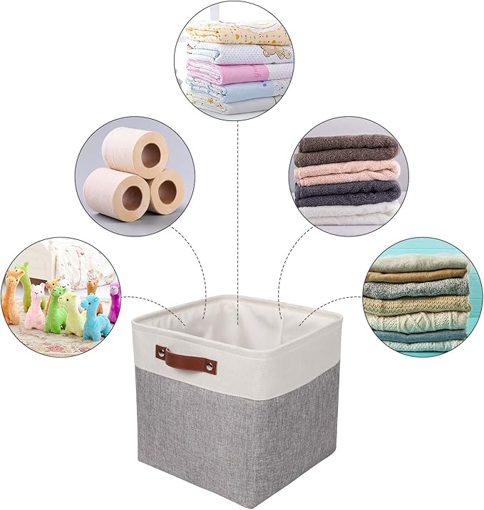 Univivi Storage Bins with Hard Bottom,13 x 13 x13 Cube Storage Baskets with Handles,Gray Foldable Fabric Storage Bins Organizer Baskets for Closet-NeatNest