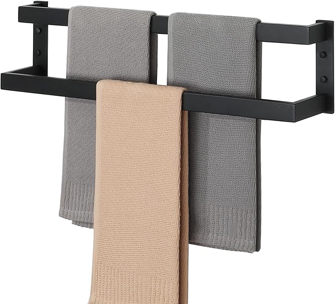 Alise Double Towel Bar 24", SUS304 Stainless Steel Towel Racks for Bathroom Wall Mounted, Heavy Duty Bathroom Towel Holder, Space Saving Towel Hanger, Matte Black
