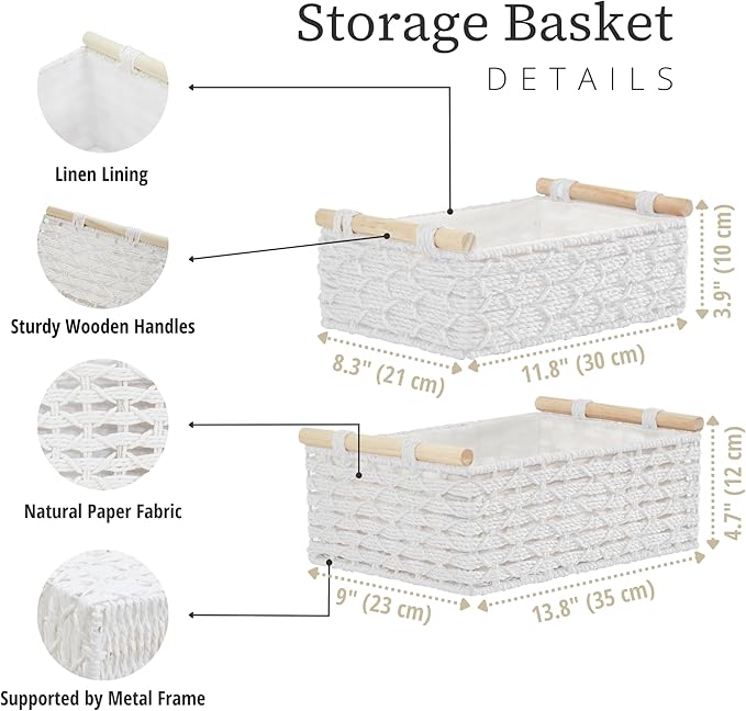 DECOMOMO White Wicker Baskets, Back of Toilet Basket, Bathroom Basket Organizer, Countertop, Home Decor (White, Set of 2)-NeatNest