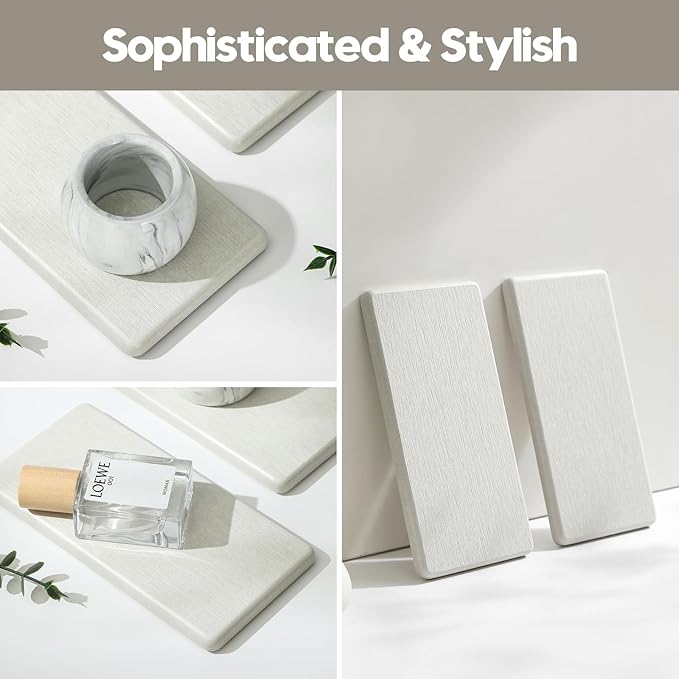 2PCS 7"x3.5" Water Absorbing Bathroom Sink Vanity Trays, Diatomite Stone Quick Drying Mat for Kitchen Counter, Dish Rack Dispenser Sponge Holder Caddy Organizer, Beige, 7"x3.5"-NeatNest