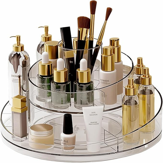 Taiuloo 360 Rotating Makeup Organizer, Clear Acrylic Lazy Susan Cosmetic Storage Turntable for Skincare, Perfume & Lipstick, Round Spinning Tray with Brush Holder for Vanity, Bathroom-NeatNest
