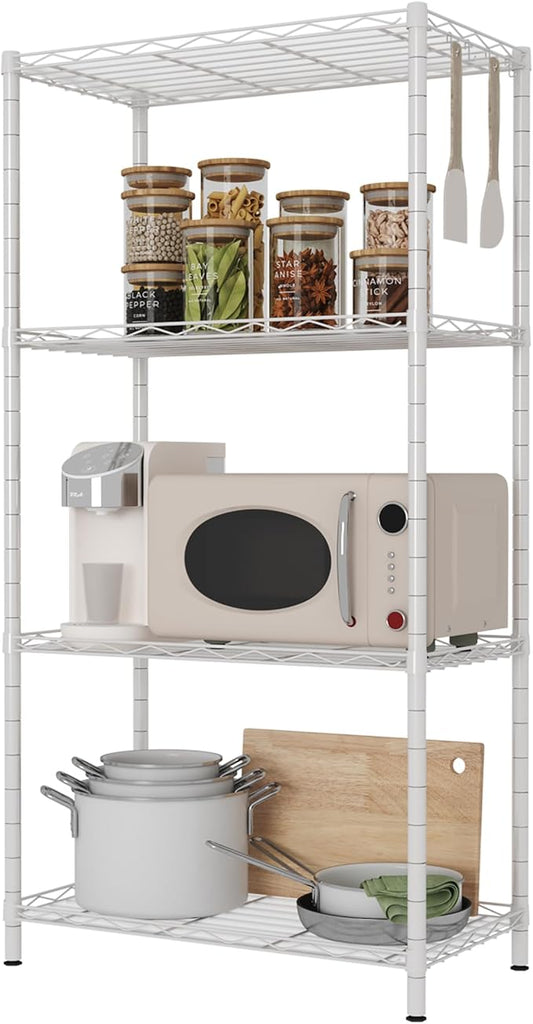HOMEFORT 4-Shelving Unit, Adjustable Wire Shelving, Metal Wire Shelf Rack Organizer for Kitchen, Pantry, Closet, Bathroom, Laundry, White,21" W x 11" D x 41" H