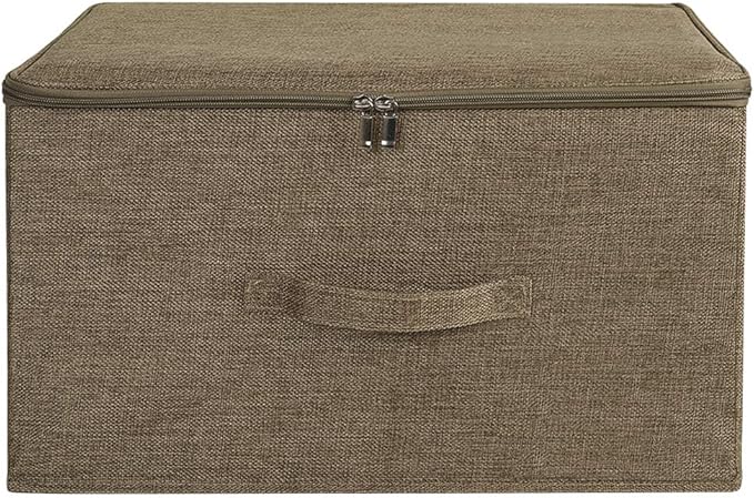 ANMINY 3PCS Storage Bins with Zipper Lids 51.9 Qt Lidded Fabric Storage Boxes Baskets Cubes with Handles Collapsible Washable Cotton Linen Closet Shelf Clothes Organizer - Coffee, Extra Large-NeatNest