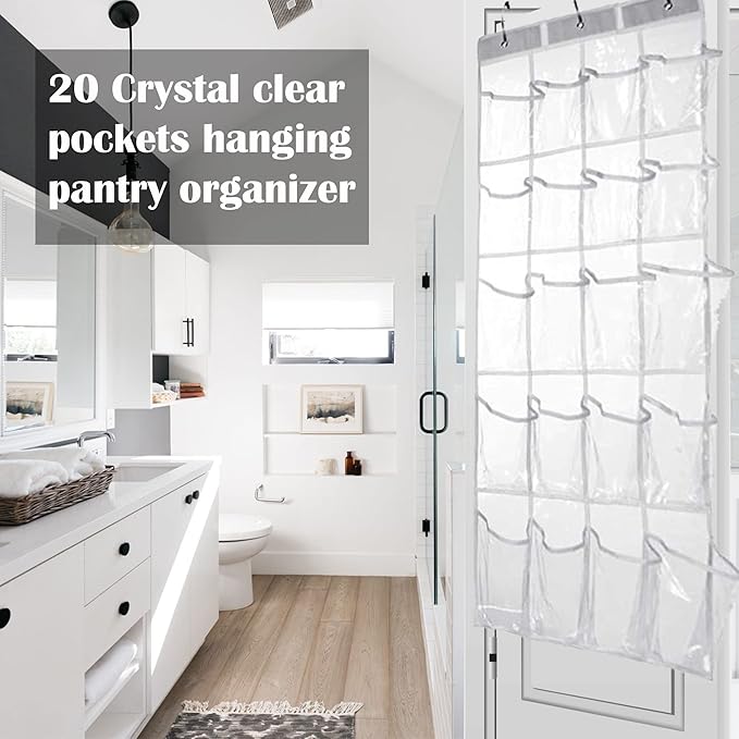 HomeRoots 2 Pack Minimalist Clear Over the Door Pantry Organizer, 20 Pockets-NeatNest