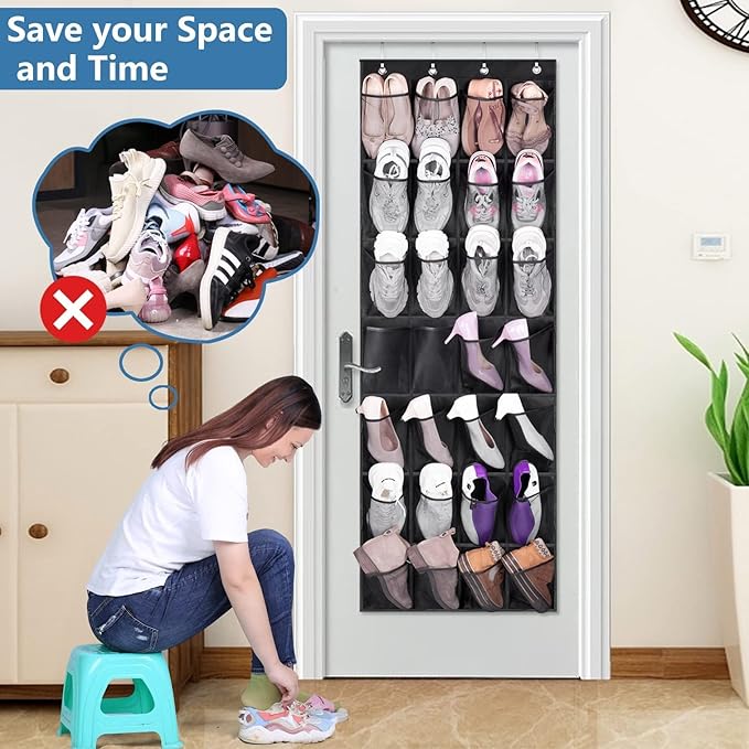 MISSLO 28 Large Pockets Hanging Shoe Organizer Over The Door Shoe Rack for Closet Door Storage Mesh Shoe Holder Hanger for Men, Black-NeatNest