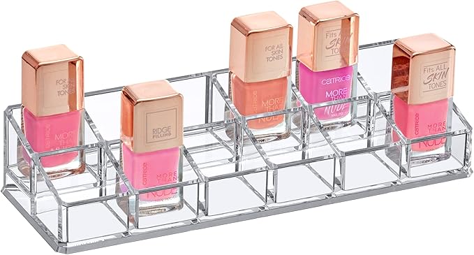 Amazing Abby - Glamour - 12-Slot Acrylic Nail Polish Organizer, Lipstick Holder, Lip Gloss Organizer, Cosmetic Storage Display, Perfect Storage Solution for Drawer, Vanity, Bathroom, and More-NeatNest