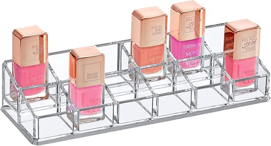 Amazing Abby - Glamour - 12-Slot Acrylic Nail Polish Organizer, Lipstick Holder, Lip Gloss Organizer, Cosmetic Storage Display, Perfect Storage Solution for Drawer, Vanity, Bathroom, and More-NeatNest
