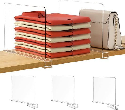 HBlife 3 Pack Clear Shelf Dividers, Vertical Purse Organizer for Closet Perfect for Sweater, Shirts, Handbags in Bedroom and Kitchen, Adjustable Acrylic Bookshelf for Organization-NeatNest