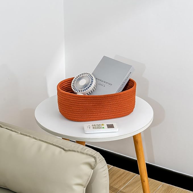 CubesLand Small Baskets, Storage Baskets for Organizing Shelves, 3 Packs Rectangular Woven Storage Baskets Natural Cotton Rope Storage Bins Closet Baby Nursery Baskets Empty Gifts Baskets Brick Red-NeatNest