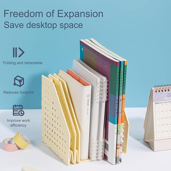 deli Collapsible Magazine File Holder 4 Vertical Compartment Binder Holder for Desk Organizer Adjustable Sturdy Binder Storage Organizer for Office School Home（Blue）-NeatNest