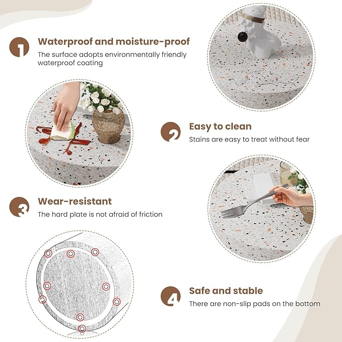 Round Nesting Coffee Table Set of 2 Modern Wood Coffee Tables Handcraft Drum Coffees Table Farmhouse Round Sofa Side Tables End Table for Living Room Small Spaces (Terrazzo)