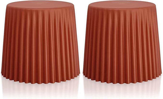 2xhome Set of 2 Modern Stackable Patio Stool | Versatile Coffee Table, Accent Ottoman, Dining Kitchen Chairs | Weather Resistant Plastic | Indoor Outdoor, Cafe Restaurant, Orange