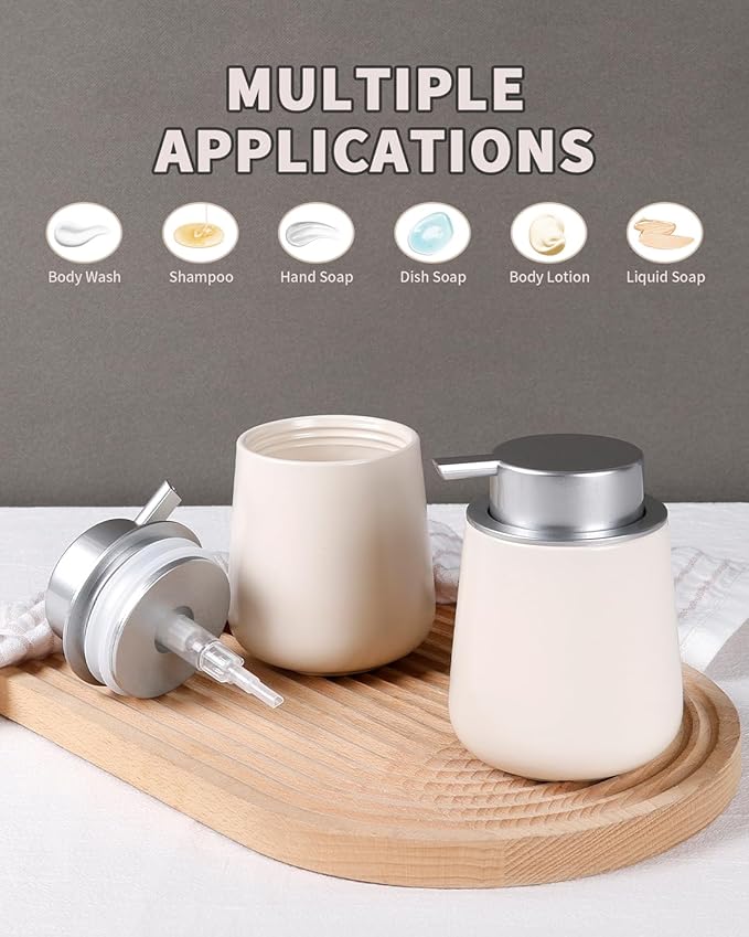 BosilunLife Hand Soap Dispenser - Beige & Grey 12Oz Ceramic Soap Dispenser Bathroom Refillable Liquid Dispenser for Dish Soap with Easy-to-Press Pump-NeatNest