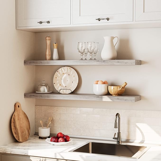 HOOBRO Floating Shelves for Wall, Wall Mounted Shelf Set of 2, 39.4" Hanging Shelf with Invisible Brackets, for Wall in Bathroom, Bedroom, Toilet, Kitchen, Livingroom, Office, Greige BG100BJP201-NeatNest