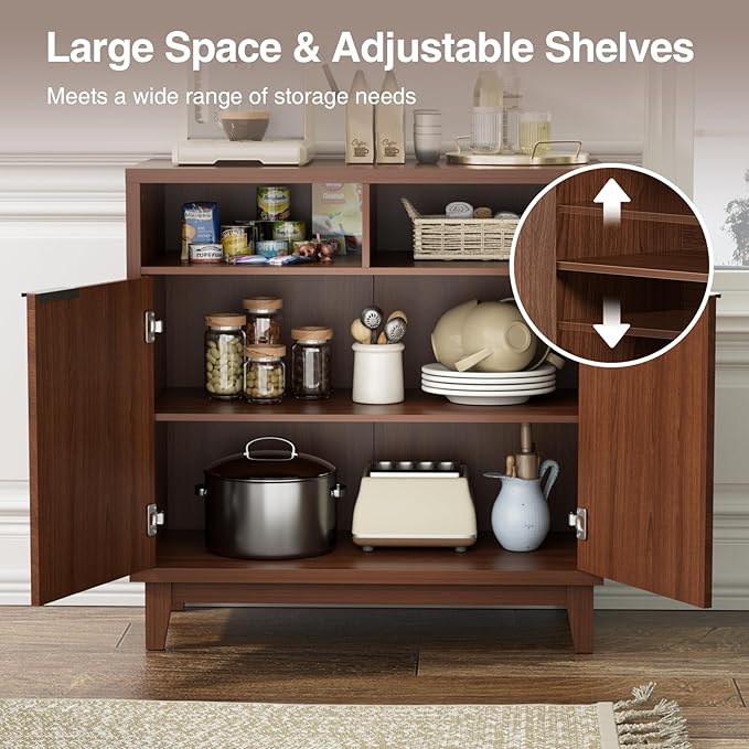 Buffet Cabinet with Storage - Elegant Fluted Storage Cabinet with Adjustable Shelves and Solid Wood Leg, Modern Buffet Sideboard for Living Room, Dining Room, Entryway-NeatNest