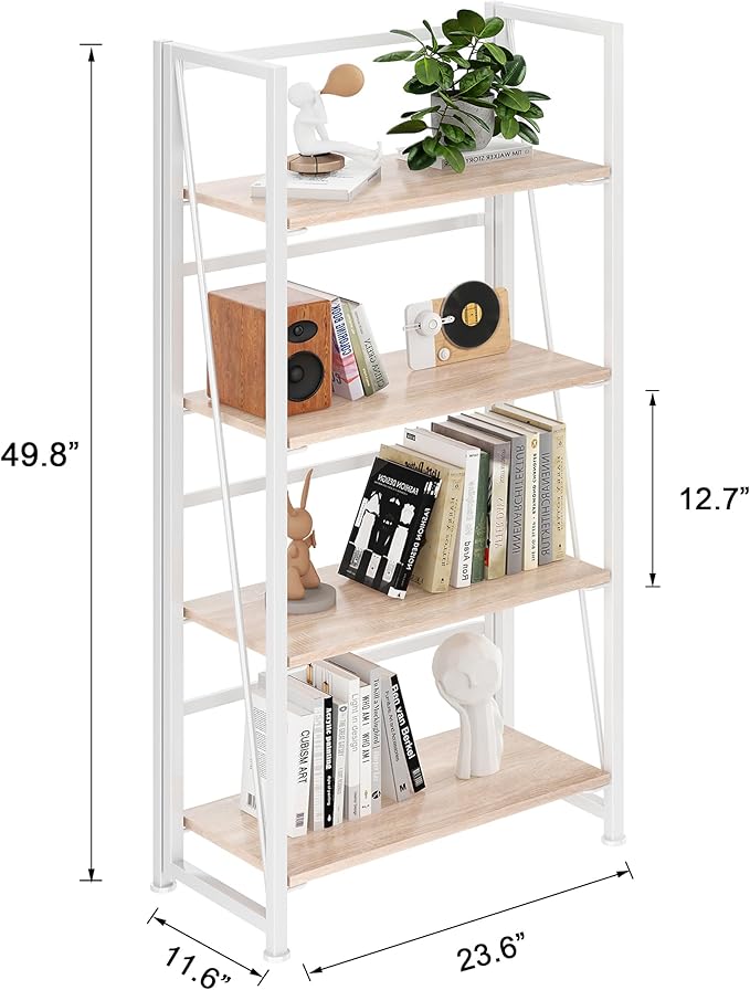 BHG Vintage Multifunctional Bookcase Folding Bookshelf, No-Assembly Plant Stand Storage Rack Shelves for Home Office (White, 4-Tier)-NeatNest