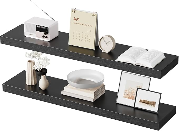 HOOBRO Floating Shelves for Wall, Wall Mounted Shelf Set of 2, 39.4" Hanging Shelf with Invisible Brackets, for Wall in Bathroom, Bedroom, Toilet, Kitchen, Livingroom, Office, Black BK100BJP201-NeatNest