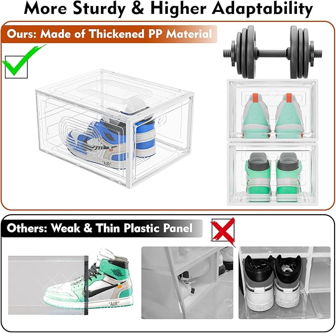 10 Pack Thicken Shoe Organizer Stackable,Upgraded Sturdy Shoe Storage Box with Magnetic Door,Shoe Containers For Sneaker Display,Hat Organizer,White-NeatNest