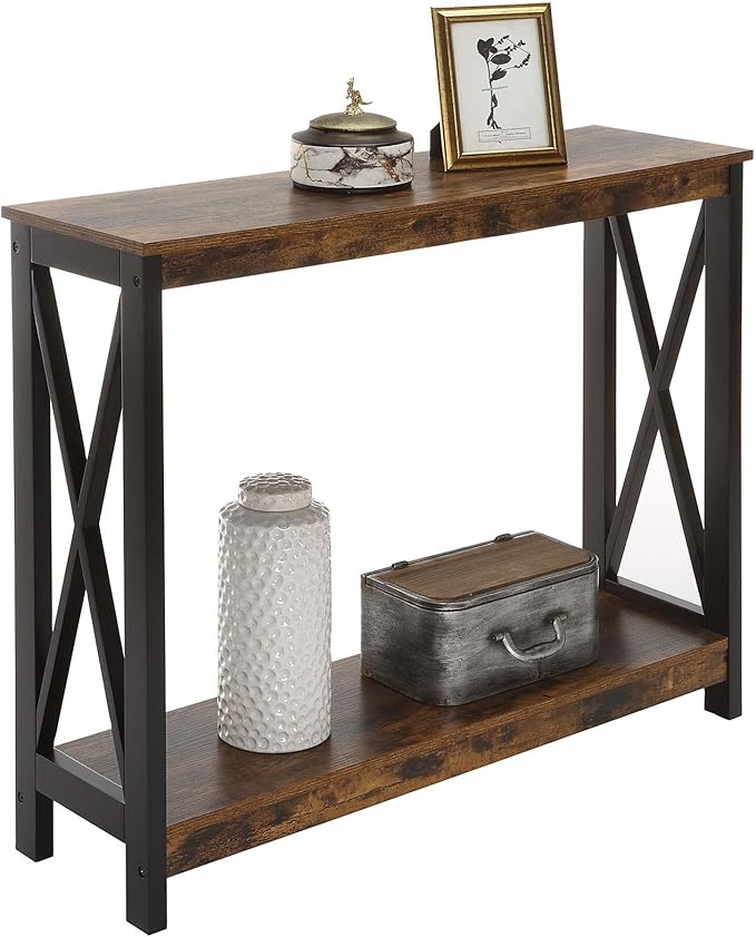 Convenience Concepts Oxford Console Table 39.5" - Sofa Table with Storage Shelf, Transitional Entryway Hall Table for Living Room and Bedroom, Display Foyer Table, Barnwood/Black-NeatNest