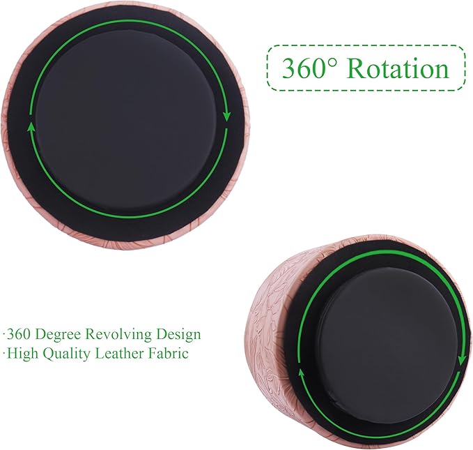Hennaja Round Leather Art Supply Organizer,Remote Control Holder,360 Degree Spinning,Multi-Functional Pencil Holder,4 Compartments Desktop Stationary Organizer(1-Carved Pink)-NeatNest