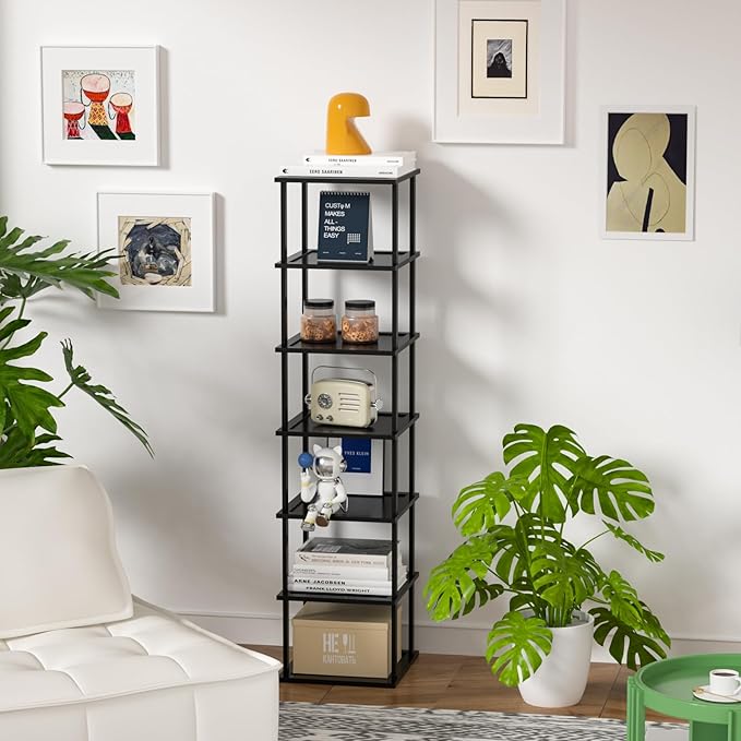 Bamboo Free Standing Shoe Rack Shelf Multi Tier Tall Wooden Stackable Shoes Rack Organizer for Closet Front Door Entrance Narrow Vertical Shoe Storage Rack for Corner Stand (Black, 7 Tiers)-NeatNest