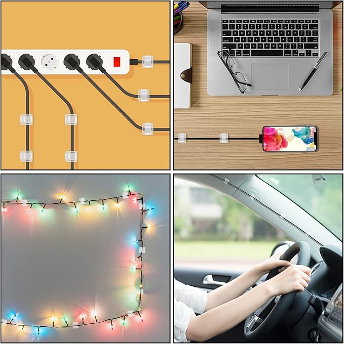 100 Pcs Cable Clips, Adhesive Cable Organizer Cord Holder Wire Clip Wire Management Self Adhesive Hooks Wire Holder for Office, Home(Transparent, 100PCS)-NeatNest