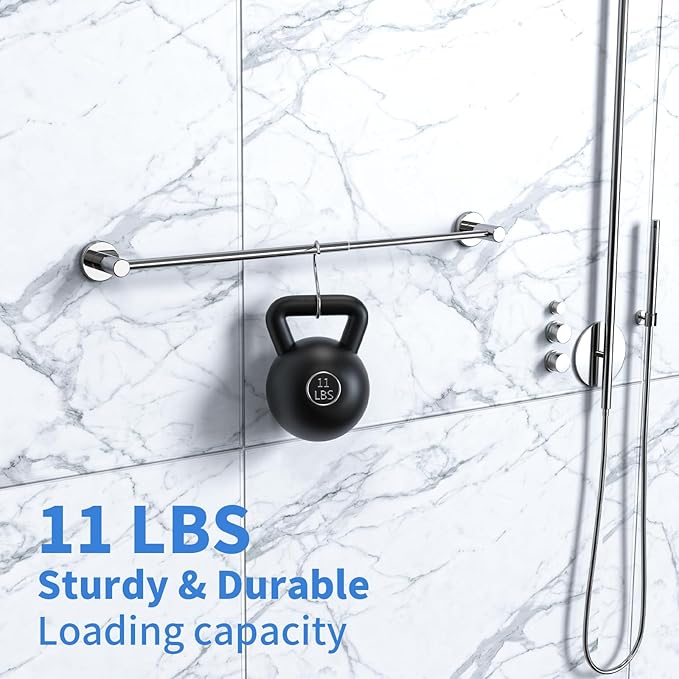 Adjustable Single Bath Towel Bar 16 to 27.6 Inch,ZUEXT Chrome Finished Stainless Steel Towel Holder Hanger,Retractable Wall Mounted Towel Rail for Bathroom Kitchen,1" Tube Towel Rail Rack w/S Hooks