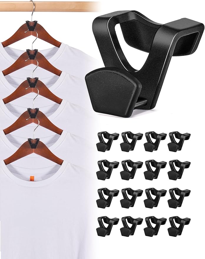 HOUSE DAY Space Saving Hanger Hooks 20 Pack, Black Clothes Hanger Connector Hooks, Heavy Duty Hangers Hook Space Saver, Sturdy Hangers Connector Hook, Premium Cascading Space Saver for Closet-NeatNest