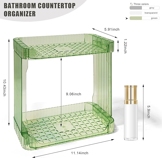 Bathroom Counter Organizer Cosmetics Skincare Organizers Skincare Makeup Organizer Countertop Holder for Perfume-2 Tier-Green