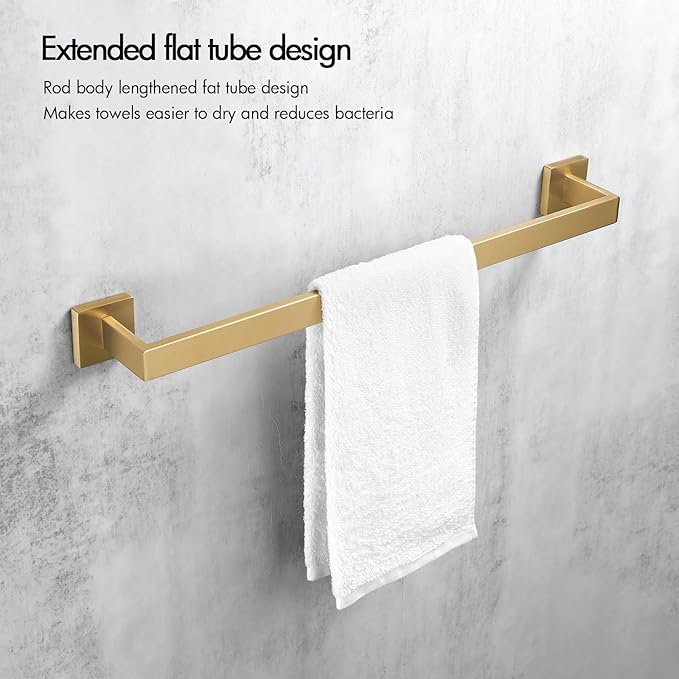 Bagnolux 22 Inch Gold Bathroom Accessories, Gold Towel Rack for Bathroom Wall Mounted Towel Bar, Heavy Duty Modern Brushed Brass Towel Holder Wall Single Towel Rod (Total Length 23.6-Inch)