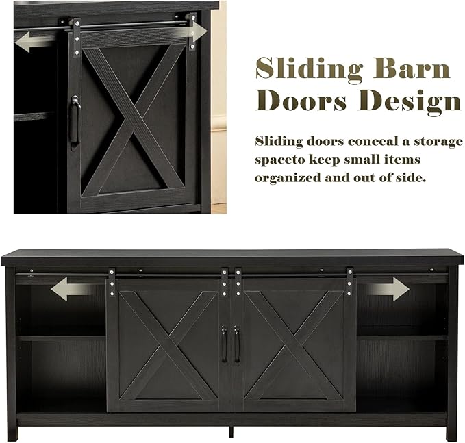 GAZHOME Farmhouse TV Stand with Sliding Barn Doors, Media Entertainment Center Console Table for TVs up to 65”,Rustic TV Stand for Living Room Bedroom(Black)-NeatNest