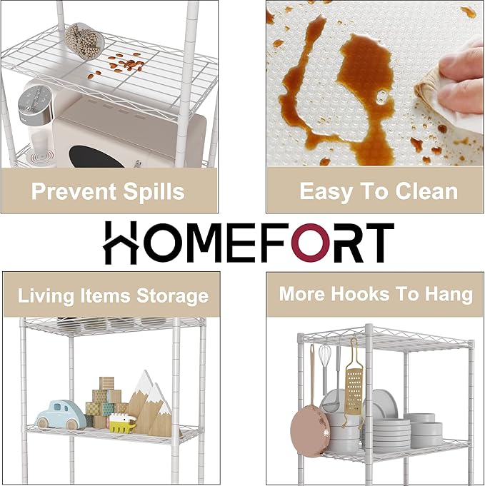 HOMEFORT 4-Shelving Unit, Adjustable Wire Shelving, Metal Wire Shelf Rack Organizer for Kitchen, Pantry, Closet, Bathroom, Laundry, White,21" W x 11" D x 41" H