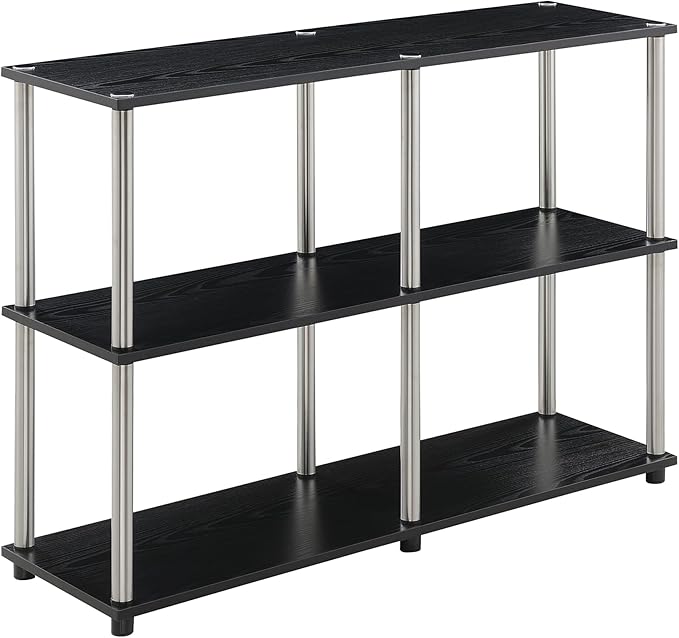 Convenience Concepts Designs2Go No Tools 3 Tier Wide Console Table 42" - Modern Multipurpose Accent with Shelves for TV Media Center, Office Desk Extension, Entryway Display, & Home Storage, Black-NeatNest