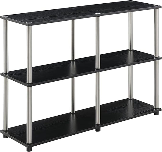Convenience Concepts Designs2Go No Tools 3 Tier Wide Console Table 42" - Modern Multipurpose Accent with Shelves for TV Media Center, Office Desk Extension, Entryway Display, & Home Storage, Black-NeatNest