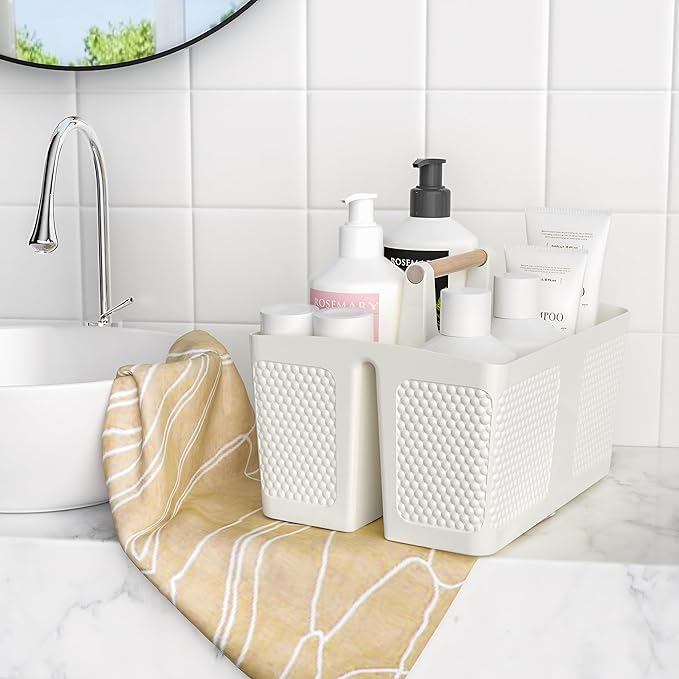 Shower Caddy Portable and Cleaning Caddy Organizer for Bathroom, Kitchen,Toiletries Storage, Caddy organizer with handle, Rust-Resistant, Durable Material(Milky White, 9.36"L×7.73"W×7.24"H)-NeatNest
