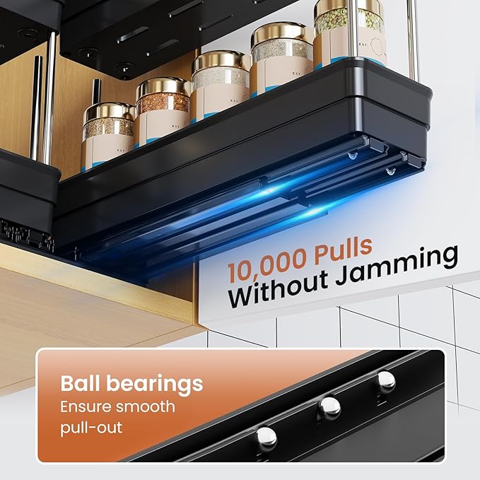 3 Packs Pull Out Spice Rack Organizer for Cabinet, Vertical Spice Rack Pull Out, Heavy Duty Slide Out Seasoning Organizer, 2.3''Wx10.35''Dx8.26''H, 3 Drawers 2 Tiers(Black)