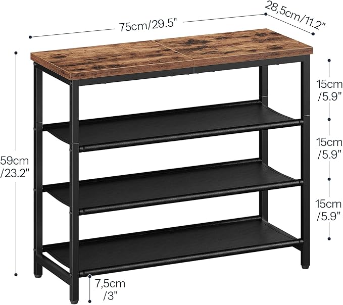 HOOBRO Shoe Rack with 3 PU Shelves, 4-Tier Shoe Storage Organizer for Closet and Entryway, Holds 9-12 Pairs of Shoes, Sturdy Metal Frame, Small Spaces, Rustic Brown and Black BF94XJ01-NeatNest